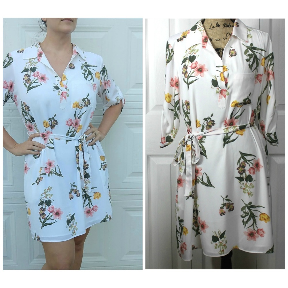 New York & Company white floral shirt dress